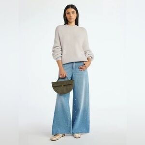 Women's Wide Leg Jeans with Faux Pearl Accents